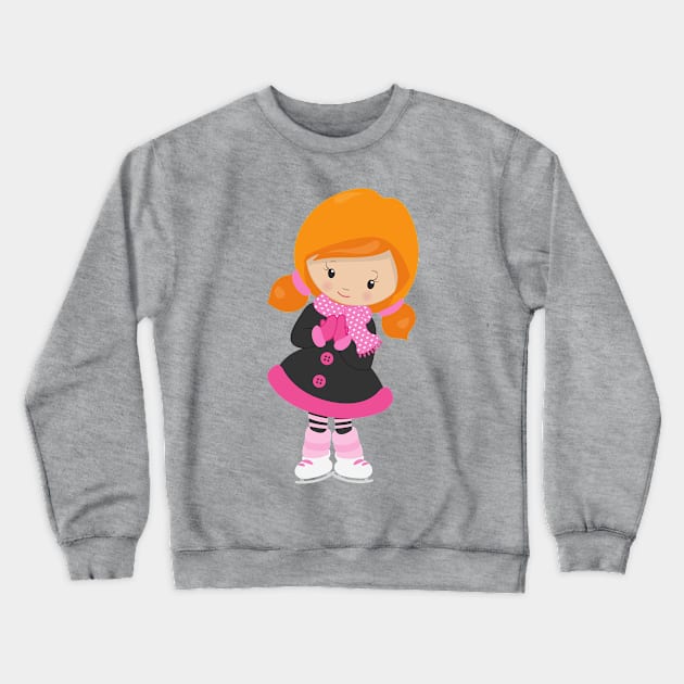 Ice Skating Girl, Cute Girl, Orange Hair, Scarf Crewneck Sweatshirt by Jelena Dunčević